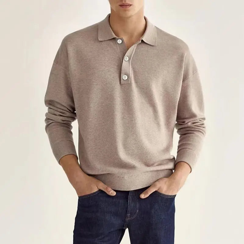 Classic men's knit collared long sleeve polo shirt, a timeless addition to any men's apparel collection.