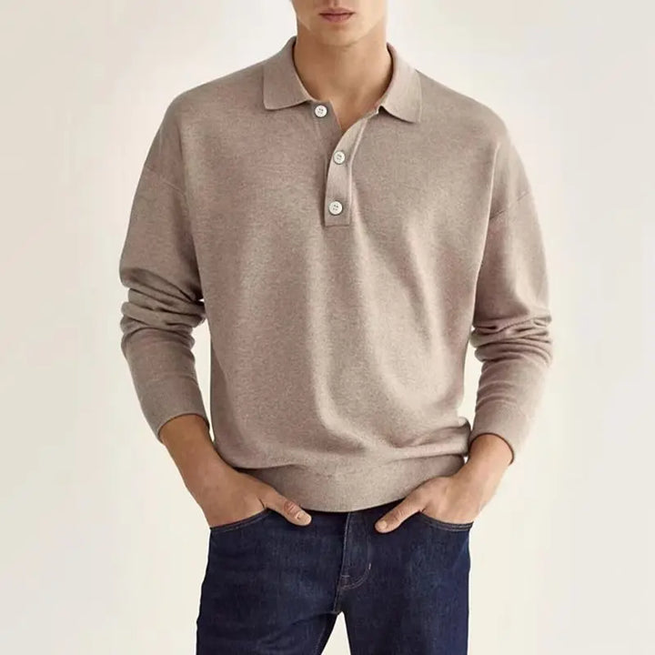 Classic men's knit collared long sleeve polo shirt, a timeless addition to any men's apparel collection.