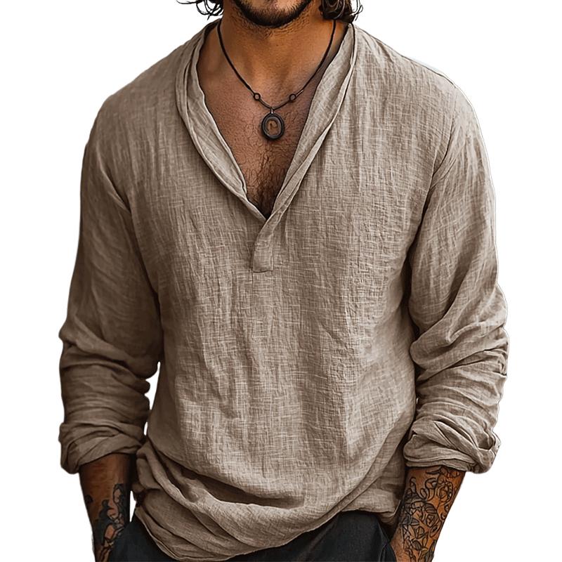 Men's Kurt Henley long sleeve shirt in a relaxed, breathable style, perfect for summer casual wear & beach outfits.