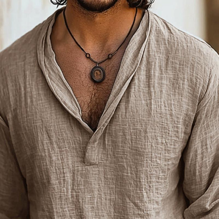 Kurt Henley men's long sleeve shirt, relaxed & breathable, ideal for summer fashion, casual outings & beach days.