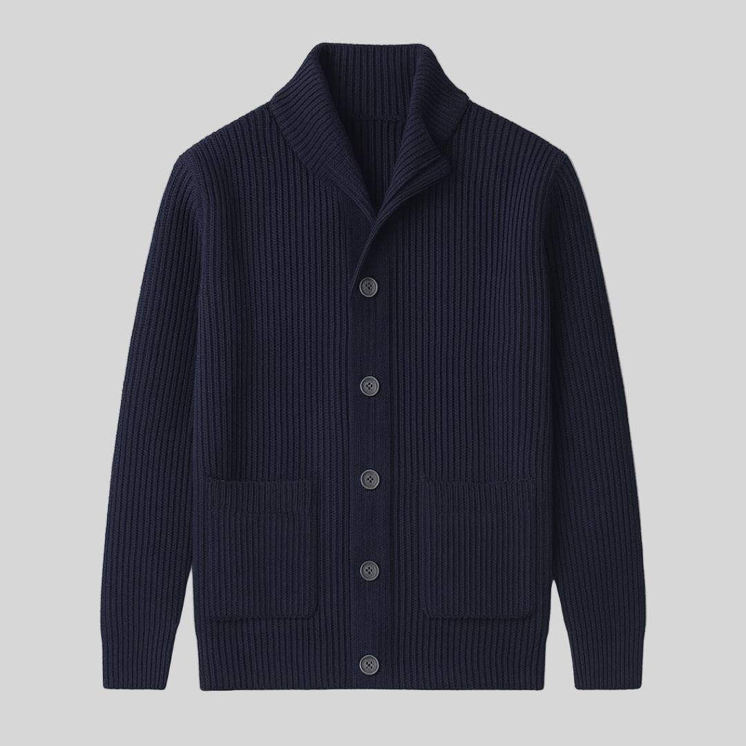 Men's Laurent Knit Cardigan with shawl collar & button-front. Cozy, smart casual knitwear for fall & winter.