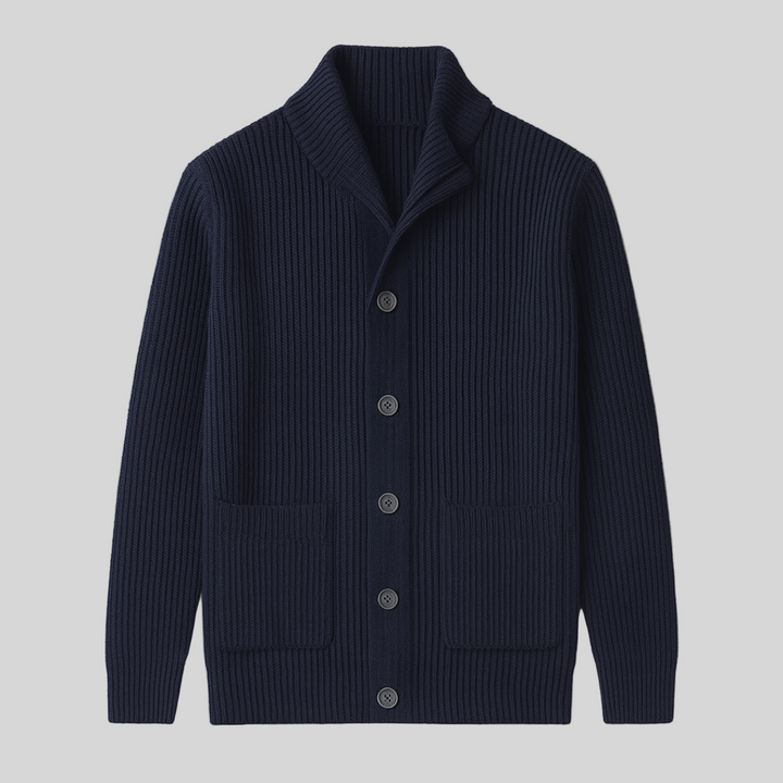 Men's Laurent Knit Cardigan with shawl collar & button-front. Cozy, smart casual knitwear for fall & winter.