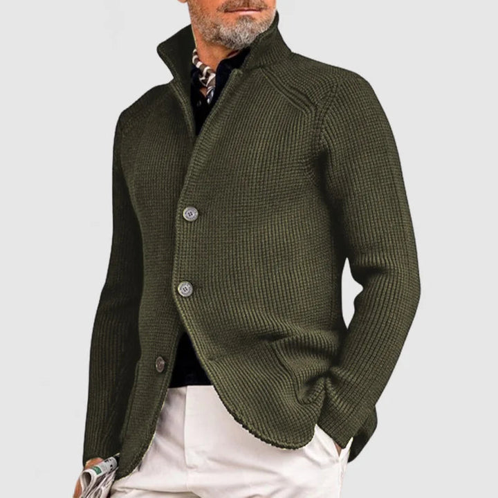 Laurent men's knit cardigan. Smart casual button-front sweater, warm & cozy knitwear for fall & winter layering.