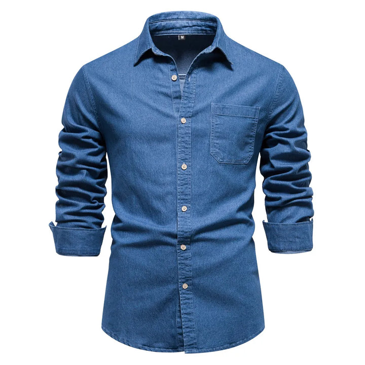 Mens fashion light blue denim shirt, a comfortable and stylish button-up long sleeve