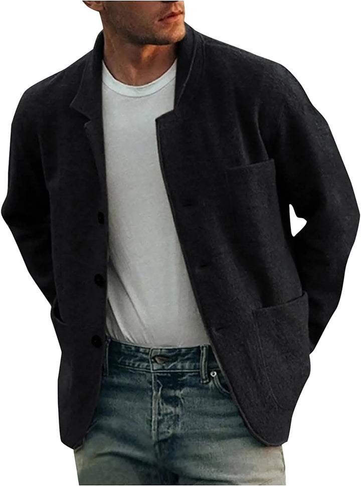 Lightweight blue men's blazer for business casual; a comfortable, everyday outer layer.