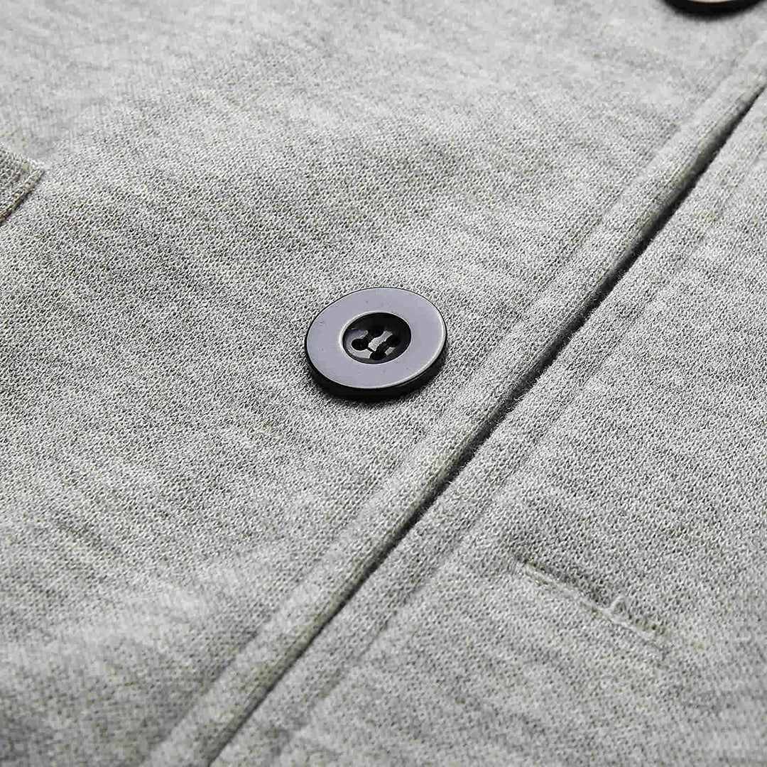 Lightweight dark gray men's blazer for business casual; a comfortable, everyday outer layer.