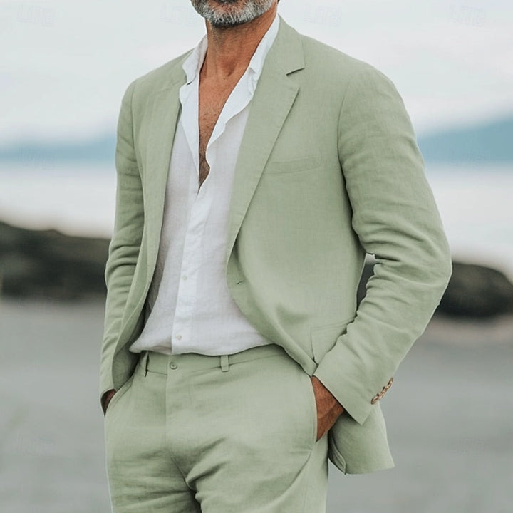 Men's lightweight 2-piece summer suit, perfect for warm weather casual, formal, or wedding events.
