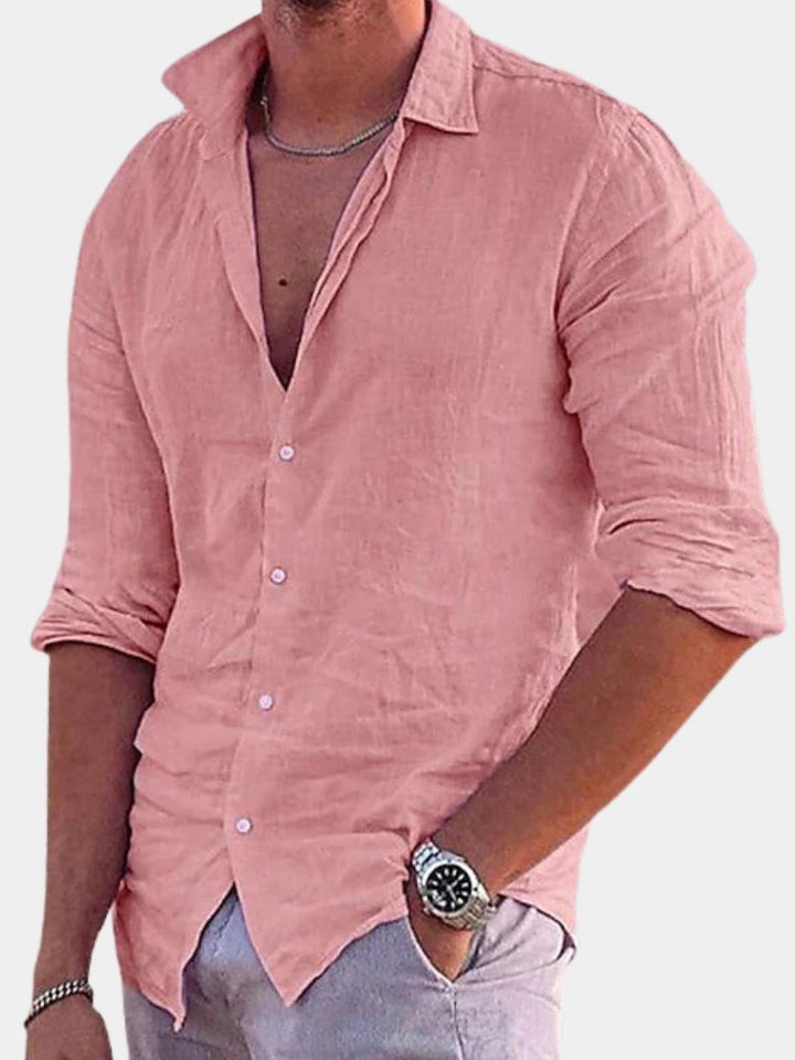Men's lightweight button-down long sleeve shirt, perfect for casual summer wear & travel.