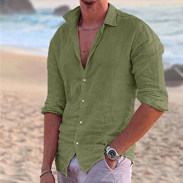 Regular fit men's lightweight button-down long sleeve shirt, comfortable for casual & smart casual styles.