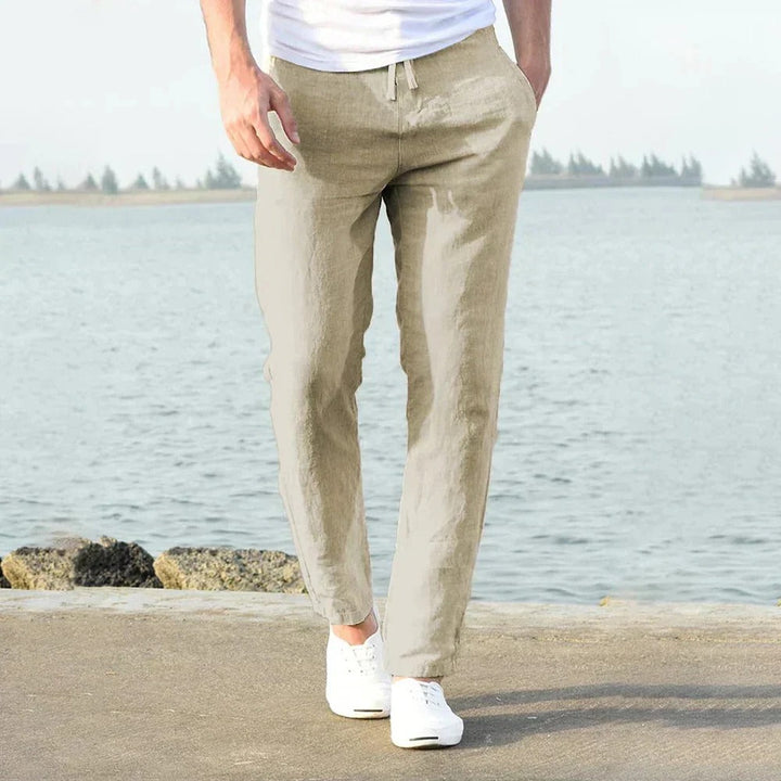 Relaxed fit men's casual pants, versatile for spring and summer, great for everyday style and comfort.