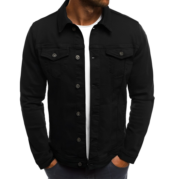 Casual men's denim jacket, perfect for stylish summer outfits and comfortable warm weather wear.