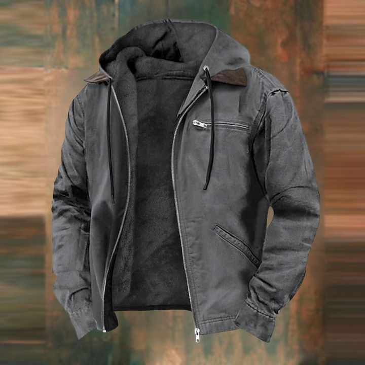 Functional men's lightweight hooded jacket with full zip & convenient pockets. Essential outerwear for men.