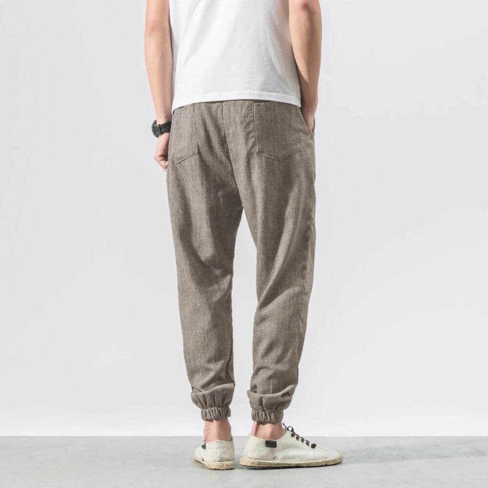 Drawstring jogger pants for men, offering a comfortable and relaxed fit for summer.