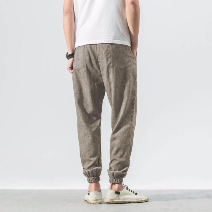 Drawstring jogger pants for men, offering a comfortable and relaxed fit for summer.