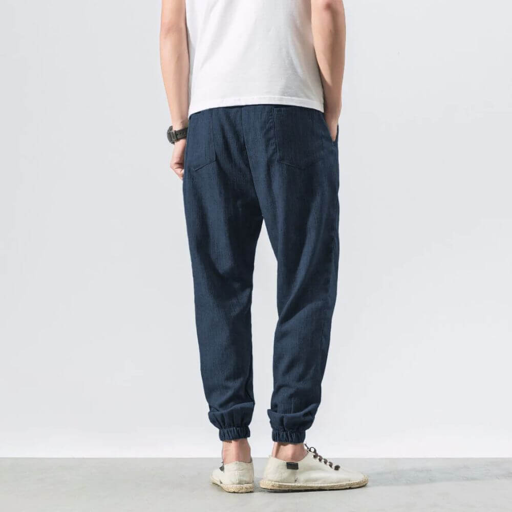 Comfortable men's jogger pants, perfect for warm weather and everyday wear.