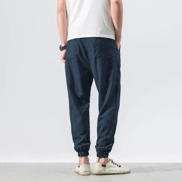 Comfortable men's jogger pants, perfect for warm weather and everyday wear.