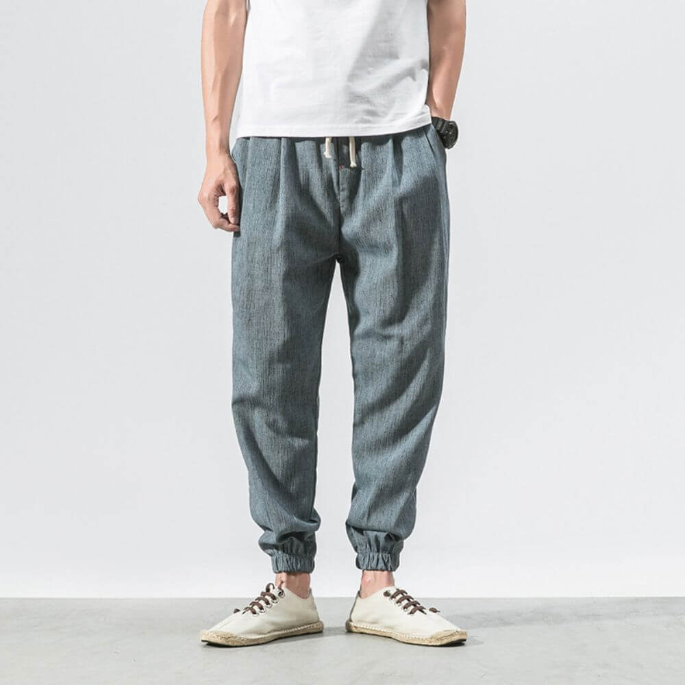 Men's relaxed fit drawstring jogger pants, ultimate comfort for summer activities.