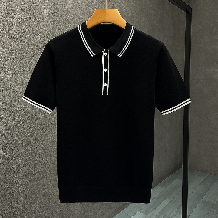 Men's lightweight knit polo, perfect for summer comfort. Breathable short sleeve casual shirt.