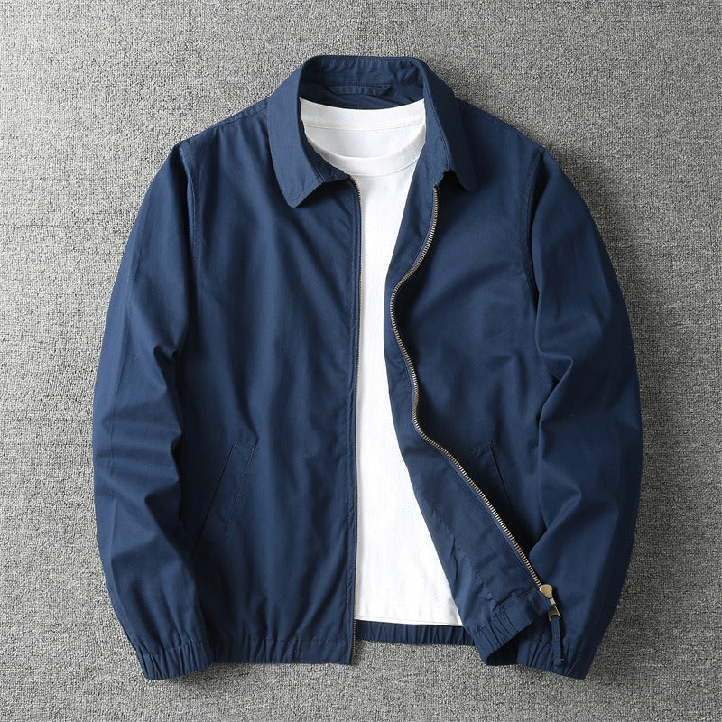 Navy men's casual lightweight jacket, a versatile zip-up for modern layering & everyday style.