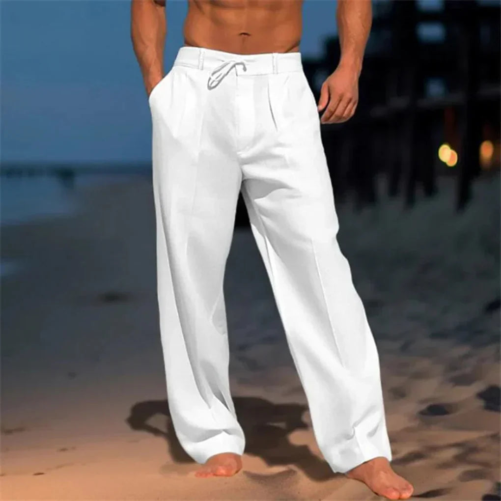 Comfortable men's linen pants, ideal for spring & summer fashion. Lightweight, breathable straight leg design.