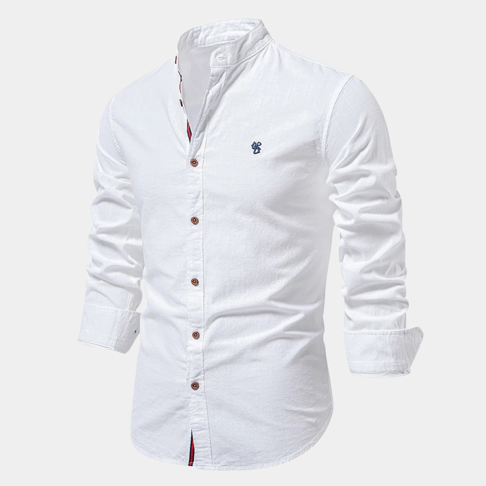 Men's button-up long-sleeve shirt, lightweight and relaxed, suitable for summer fashion and everyday wear.
