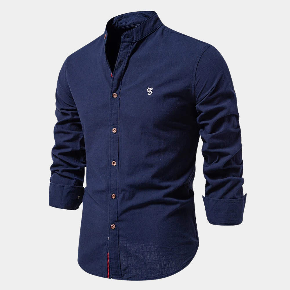 Relaxed fit men's long-sleeve summer shirt, offering breathable comfort for casual summer days.