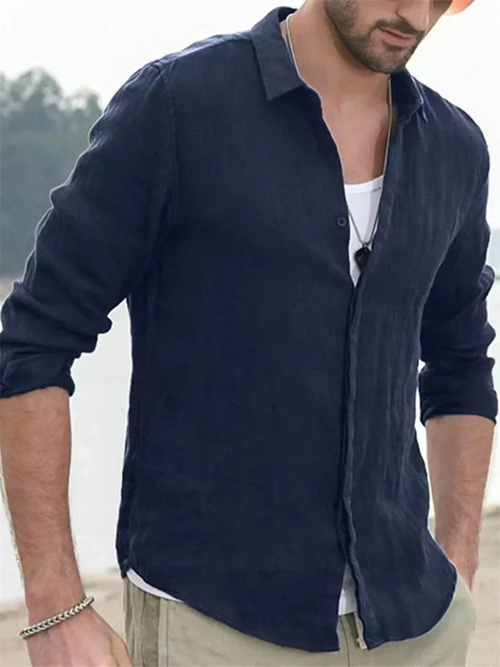 Lightweight button-up long sleeve shirt for men, great for summer comfort & versatile casual fashion.