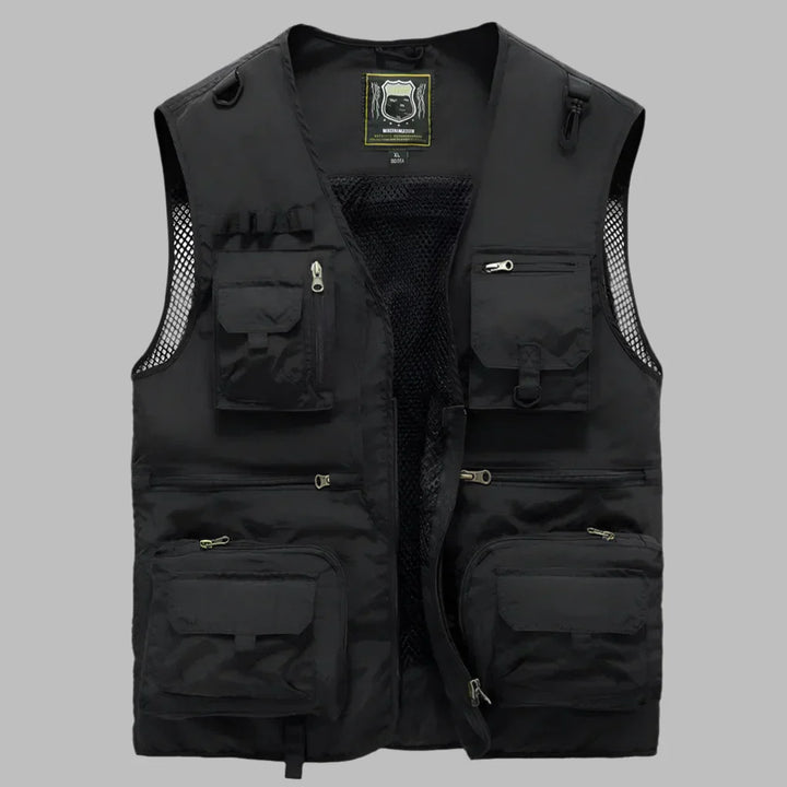 Lightweight men's summer vest with multiple pockets, ideal for warm weather outdoor adventures & casual wear.