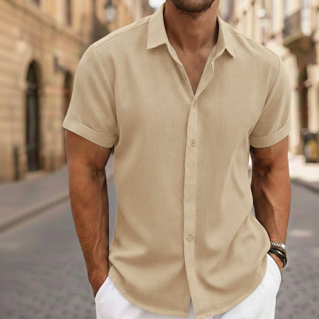 Men's lightweight short sleeve button front summer polo shirt for casual wear.