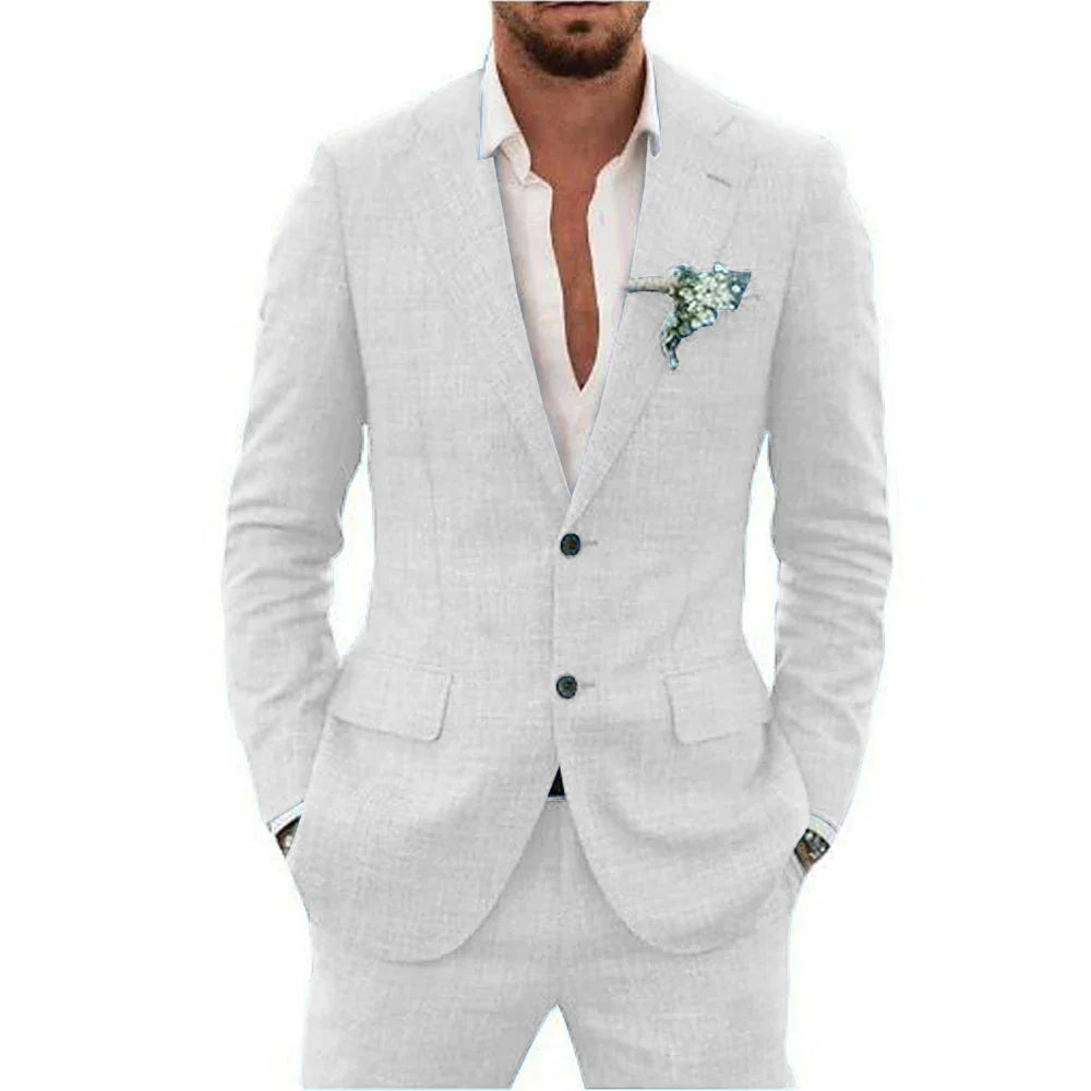 Men's lightweight tailored two-piece suit, modern fit, ideal for summer events, formal wear & wedding guests.