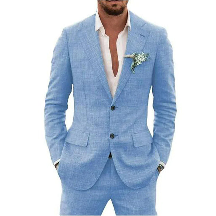 Mint green men's lightweight tailored two-piece suit, perfect for summer weddings & stylish formal occasions.