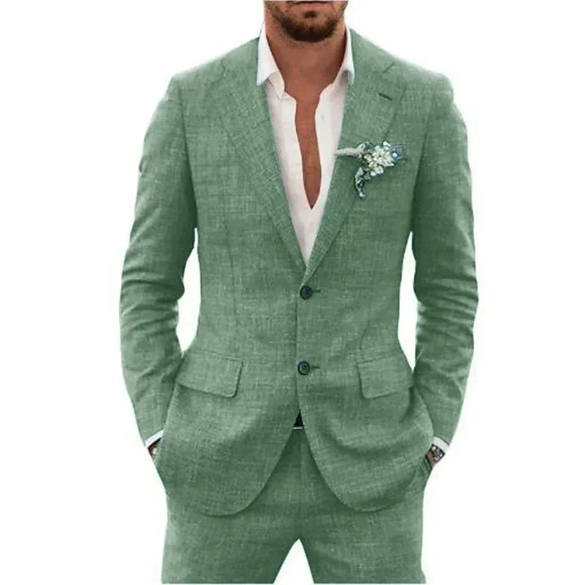 Comfortable lightweight tailored men's two-piece suit, ideal for warm weather, summer formal wear & events.