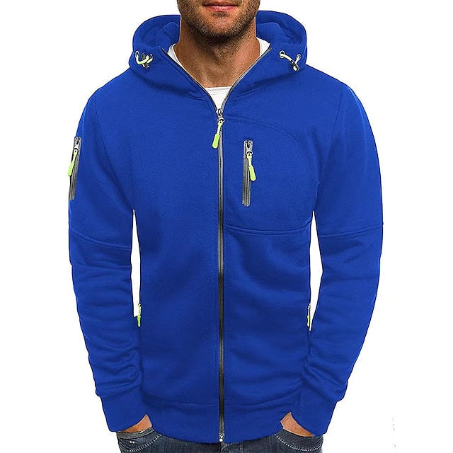 Men's lightweight zip-up hoodie, an essential layering piece for everyday apparel.