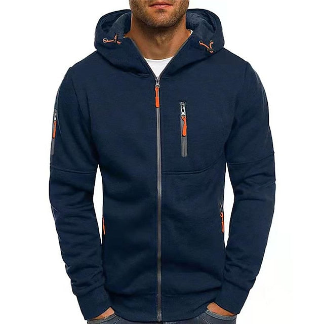 Versatile men's lightweight zip-up hoodie, perfect as a casual top or layering jacket.