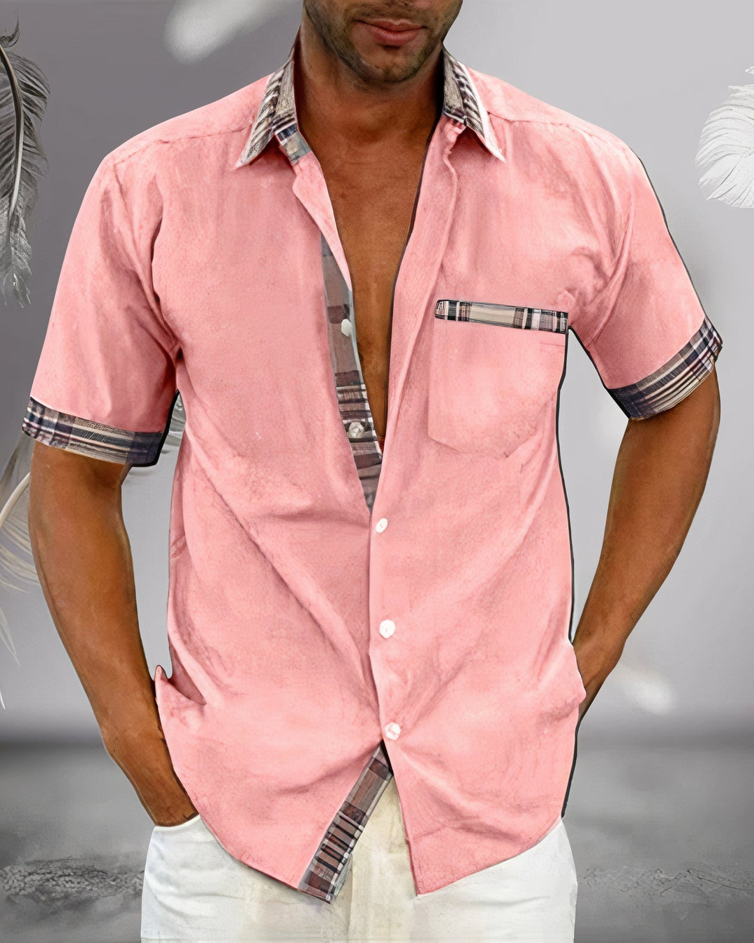 Versatile men's fashion long sleeve shirt, perfect with subtle plaid accents.