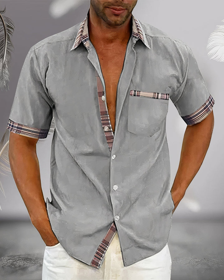 Men's stylish long sleeve button-down shirt, featuring subtle plaid accents & classic fit.