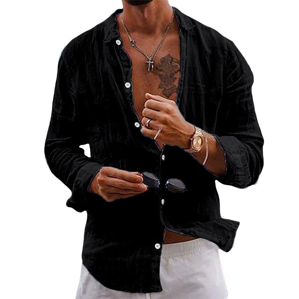 Men's smart casual summer shirt, long sleeve, tailored fit, comfortable for everyday wear.