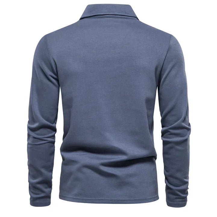 Regular fit men's long-sleeve turn-down collar polo shirt, a classic embroidered design for comfortable daily wear.
