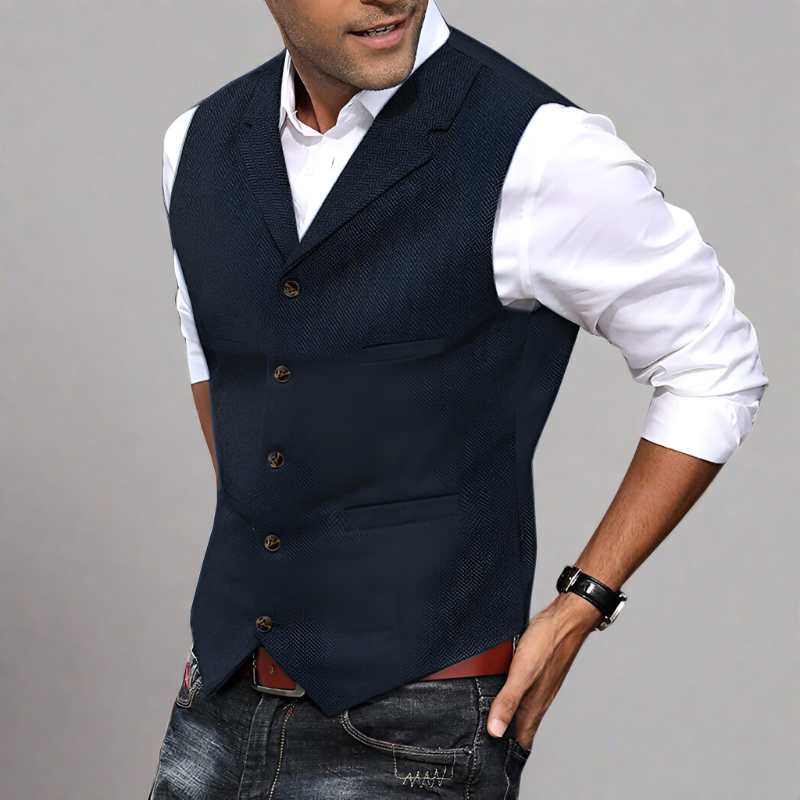 Men's formal longline V-neck vest, perfect for layering over shirts & completing a professional suit.