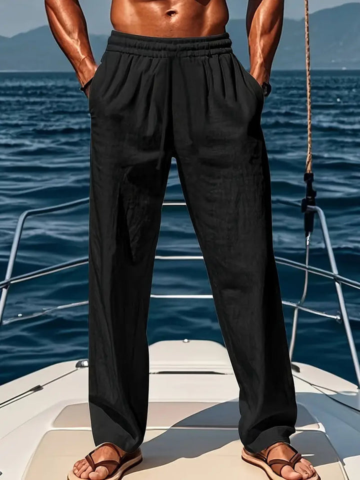 Versatile men's drawstring chino pants with a straight leg, perfect for casual spring and summer fashion.