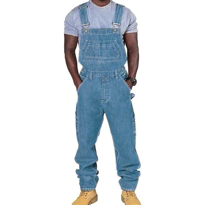 Durable men's heavy-duty work bib overalls, loose fit with many pockets, ideal for workwear & outdoor gear.