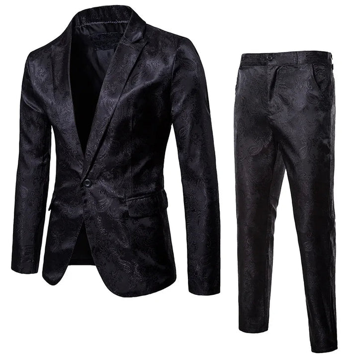 Men's Luxe Classic Slim Fit Two-Piece Suit Set with blazer and dress pants for formal events & business.