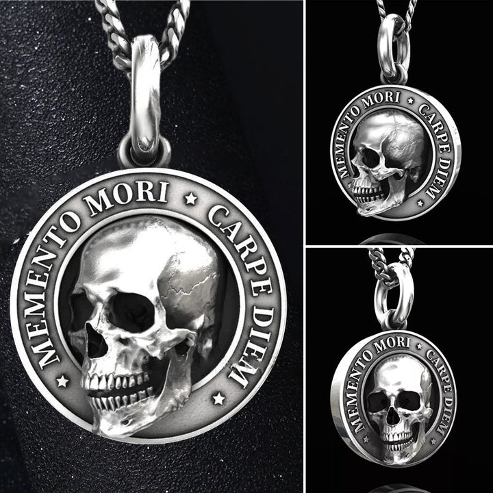 Men's Memento Mori skull pendant, titanium steel, symbolizing mortality, gothic & biker style