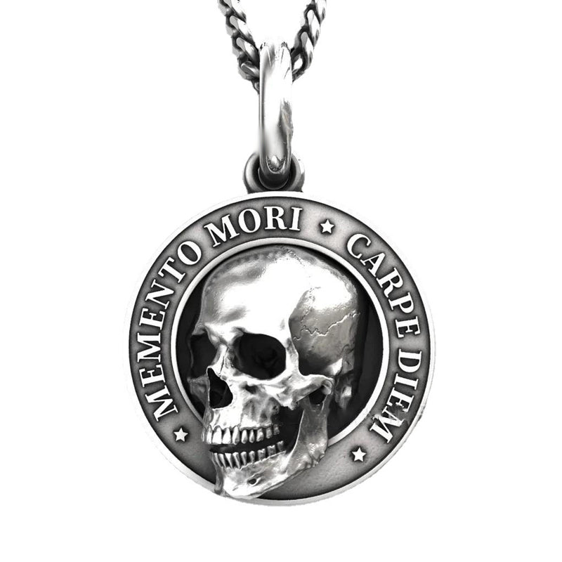 Bold Memento Mori skull pendant for men, titanium steel necklace, a statement of gothic style