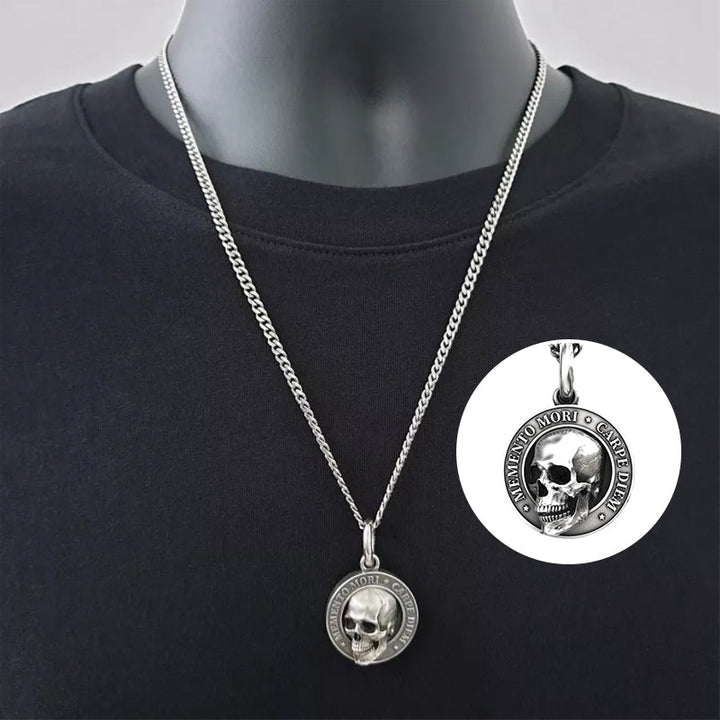 Gothic men's skull necklace, titanium steel, philosophical Memento Mori pendant for rock & biker