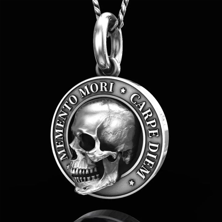 Philosophical skull pendant for men, Memento Mori titanium steel necklace, gothic biker jewelry