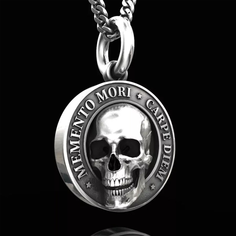 Men's titanium steel Memento Mori skull pendant, unique rocker and biker accessory gothic style