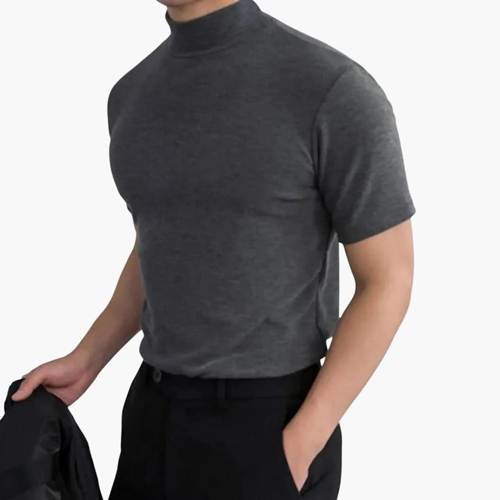 Men's mock neck slim fit short sleeve t-shirt, perfect for modern casual wear and everyday fashion.
