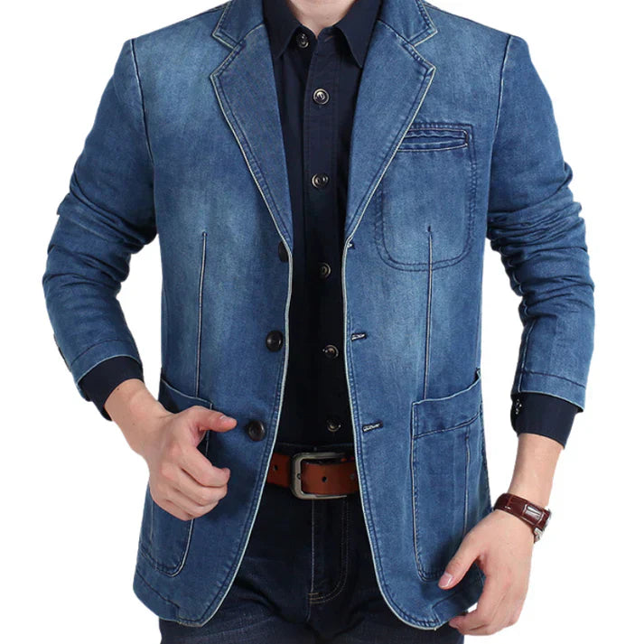 Men's Casual Denim Blazer Jacket in Light Wash, a versatile smart casual fashion statement