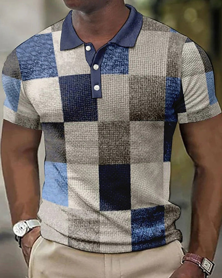 Caspar men's modern check pattern short-sleeve polo shirt for effortless casual and summer style.